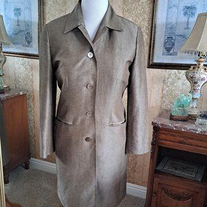 VTG EMANUEL UNGARO SILK LINEN BLEND BROWN SINGLE BREASTED LONG BLAZER COAT SZ 10